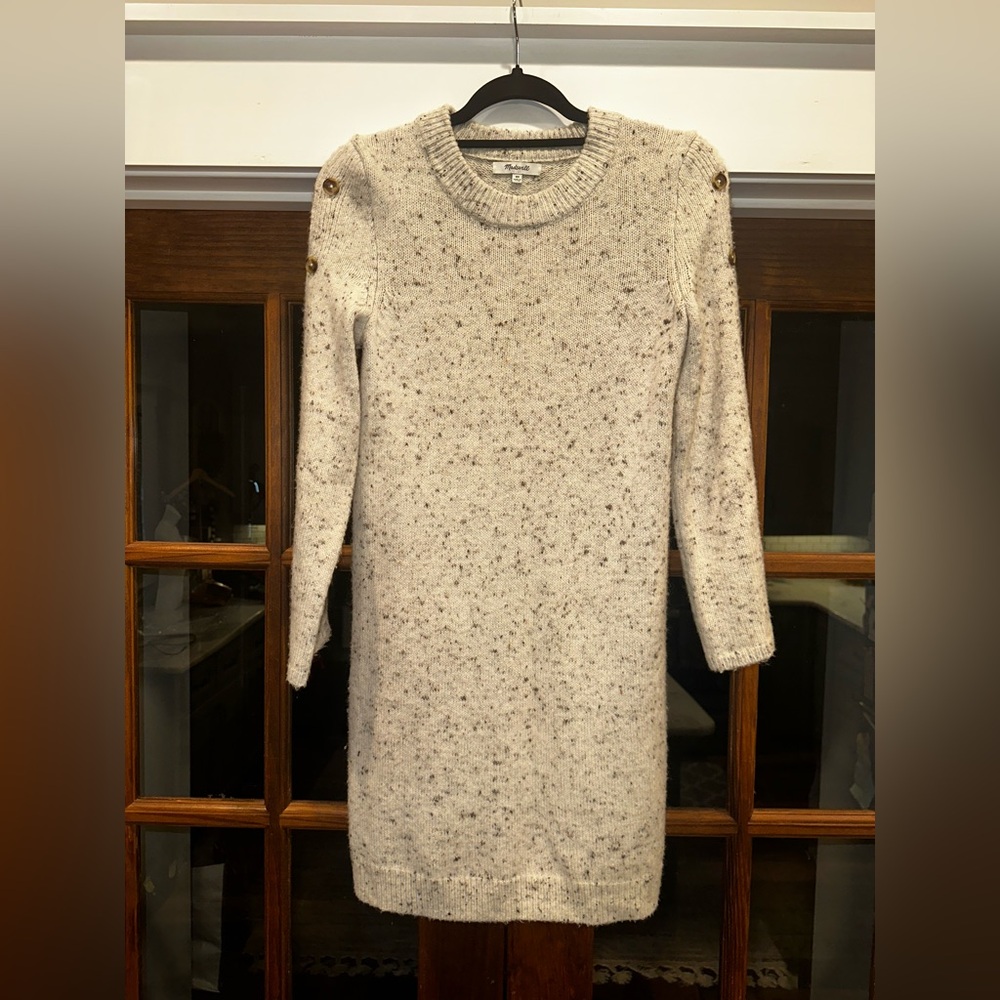EUC Madewell Wool Blend Size XS Oversized Cozy Cream Sweater Mock Neck Dress - Picture 3 of 13